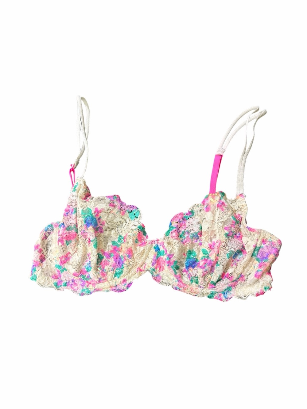 PINK Victoria’s Secret Floral Lace Bra 34C Unlined Underwire Multicolor
